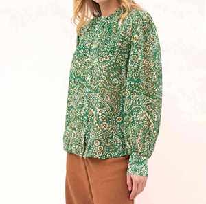 Blusa de Verano para Mujer, Manga Larga, Cuello Alto, Estampado Floral Vintage, Detalles Delicados en el Cuello, Cierre de Botones - Product Image 2