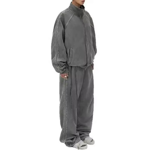 High Quality Plain Oversized Vintage Heavy Acid Wash 100% Cotton <b>Sweat</b> <b>Suit</b> Distressed Fleece Tracksuit <b>for</b> <b>Women</b> Breathable - Product Image 1