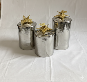 Boîte à thé de luxe en argent martelé, verre artisanal, couvercle à rabat en métal, papillon, ensemble pour la maison et la cuisine, passe au lave-vaisselle, écologique - Product Image 2