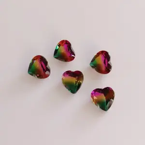 Multi sandía turmalina corazón piedra preciosa suelta corte vidrio bicolor sintético hidro piedra para joyería