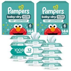 Pañales desechables Pampers Baby Dry talla 7, suministro para 2 meses (2 x 108 unidades) con toallitas húmedas sensibles a base de agua 12X Multi - Product Image 2