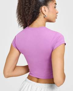 Alta demanda orquídea púrpura 100% algodón Mujer camiseta Casual ligero transpirable elegante diseñador relajado ajuste gimnasio entrenamiento camiseta - Product Image 5