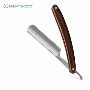 <b>Straight</b> <b>Razor</b> with Multi-Colored Wooden Handle and Black Textured Blade Holder, Single-Use Blade - Product Image 6