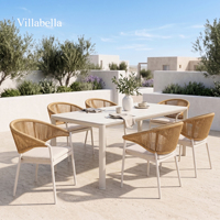 Ensemble de salle à manger d'extérieur moderne en rotin PE, mobilier de patio avec table de jardin à structure en aluminium et chaises empilables pour hôtel