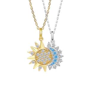 Collier d'amitié Jeulia en argent sterling avec motif soleil céleste - Chaîne géométrique tendance, idéal pour un cadeau - Product Image 4