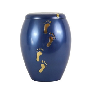 Urna de cremación de latón azul moderna, recuerdo de cenizas conmemorativas para niños, diseño de estampado de pies, urna de plástico de madera para adultos, tarro funerario conmemorativo - Product Image 1