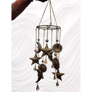 Campana de Viento con Diseño de Sol y Luna, Estilo Antiguo, Impermeable, Decoración Colgante para Patio y Jardín, Material de Metal y Plástico, Regalo Conmemorativo para Bodas - Product Image 4