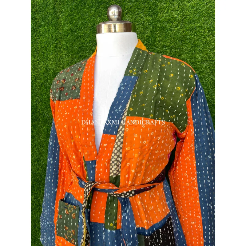 Indian Cotton Colorful Patchwork Winter Jacket Quilted Kantha Jacket Quilted Coat Hippie Boho Woman's Bohemian outfit Clothing