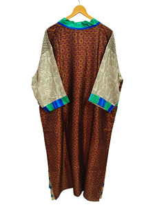 Bridal Robe Light Weight Silk Robe For <b>Woman</b> Night Wear Long Robe, Floral Print Indian Vintage Recycled Silk Sari <b>Kimono</b>, - Product Image 5