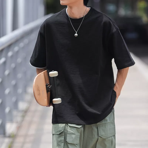 Camiseta lisa de algodón 100% de alta calidad para hombre, corte holgado, logotipo personalizado, manga caída, cuello redondo, ropa de calle de verano, informal personalizable - Product Image 4