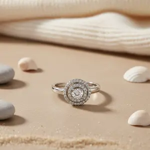 Anillo de Diamantes con Halo de Plata para Mujer, Regalo de Compromiso - Product Image 1