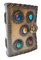 Journal en cuir véritable intégré à cinq pierres Wiccan Antique Deckle Edge Carnet de notes Journal scolaire fait à la main avec serrure en laiton Antique C