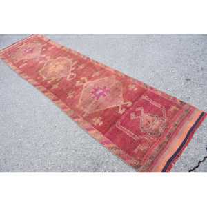 2.7x10.5 ft Turkish Rug, Vintage <b>Runner</b> Rug, <b>Red</b> Southwestern Wool Rug - Product Image 4
