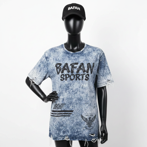 T-shirt en coton premium pour femmes, lavage à l'acide, 200 GSM, tissu doux et respirant, bleu gris, logo imprimé sur écran personnalisé, t-shirt en coton - Product Image 6