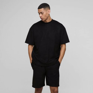 Conjuntos de pantalones cortos y camisetas Serigrafía Logo 100% Algodón Lavado ácido Oversized Heavyweight Twin Set para hombres - Product Image 1