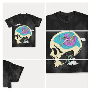 Camiseta de manga corta lavada con ácido informal de gran tamaño para hombre de moda cuello redondo personalizado con estampado Digital de lana - Product Image 2