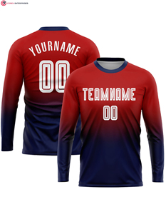ชุดเสื้อฟุตบอลแขนยาวพิมพ์ลายชุดผ้า100% โพลีเอสเตอร์สีแดงขาวดำแฟชั่นสีจาง - Product Image 2
