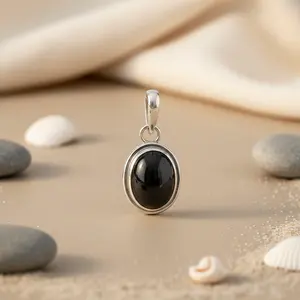 Pendentif ovale en argent 925 fait main avec onyx noir, finition or rose, style religieux, bijoux en pierres précieuses pour femmes, pendentifs en platine - Product Image 1