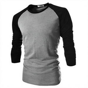 T-shirt à manches longues pour homme, blanc et noir, manches raglan, coupe ajustée, col rond, jersey décontracté en coton - Product Image 4