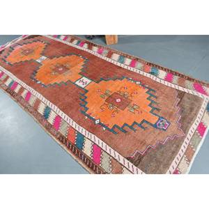 พรมกิลิมขนาด5x12.2ฟุตแนววินเทจขนแกะสีน้ำตาลส้มสุดทึ่งพร้อมลายเย็บปะติดด้านหลังทำจากยางสำหรับพรมและชุดเสื้อผ้าวัยรุ่น - Product Image 4