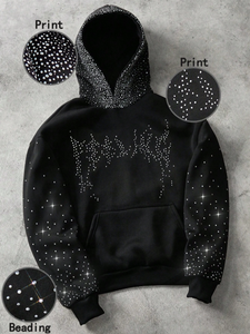 เสื้อฮู้ดดี้ผ้าฝ้าย 100% หนานุ่ม ระบายอากาศดี พิมพ์ลายดิจิทัล ปักเลื่อมสีดำ สไตล์สตรีทแวร์ สำหรับผู้ชาย แบบสั่งทำ - Product Image 2