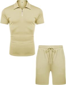 Conjunto de 2 piezas de traje de entrenamiento de fútbol para hombre, transpirable, respetuoso con el medio ambiente, pantalones cortos con cordón, camiseta de poliéster/algodón - Product Image 2