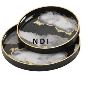 Vajilla de estilo moderno Bandeja de madera Respetuoso con el medio ambiente Hecho a mano Bandeja decorativa de forma redondeada con asas - Product Image 6