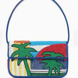 Bolso de hombro artesanal con cuentas de colores abstractas y onduladas para mujer, bolso de fiesta vibrante con cuentas de semillas, bolso de mano con solapa para la noche, al mejor precio. - Product Image 2