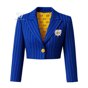 Greek Sigma Gamma Rho Sorority Clothing Ready To Ship Pinstriped <b>Cropped</b> Blazer <b>Jacket</b> With Custom Lining - Product Image 1