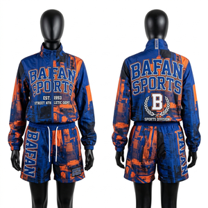 Women Windbreaker Set Premium GSM Polyester Microfiber Blue Orange Panel Design Lightweight Breathable Custom Sublimation Logo - Product Image 1