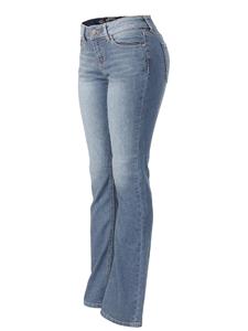 Jean décontracté pour femme, coupe bootcut skinny, en coton, effet délavé, look usé, cinq poches, taille boutonnée, fermeture éclair, logo cargo - Product Image 6