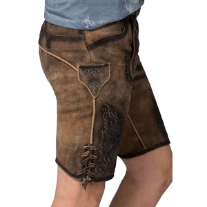 Auténticos Pantalones Cortos Lederhosen de Cuero de Ante Vacuno Personalizados, Prendas Tradicionales Bávaras Hechas de Lona con Patrón Sólido - Product Image 2