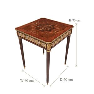 Table d'appoint carrée de luxe avec marqueterie géométrique complexe, médaillons en porcelaine peints à la main et décor palais en laiton doré - Product Image 5