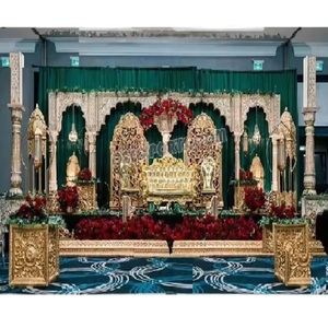 Decoración de escenario de recepción de tema de boda pakistaní, decoración de boda musulmana, configuración de escenario de Walima, escenario de fiesta de compromiso de boda árabe - Product Image 1