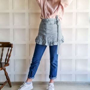Vestido <span class=keywords><strong>de</strong></span> <span class=keywords><strong>cocina</strong></span> rústico <span class=keywords><strong>vintage</strong></span>, medio <span class=keywords><strong>delantal</strong></span> <span class=keywords><strong>de</strong></span> lino y algodón natural con bolsillo, uso diario sin mangas para mujeres y hombres - Product Image 4