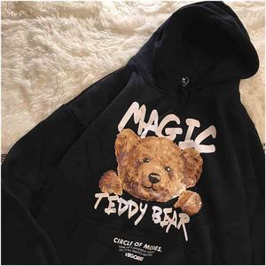 Sudadera con capucha para parejas, de algodón 100%, con estampado de dibujos animados, oso polar, talla grande, Primavera - Product Image 4