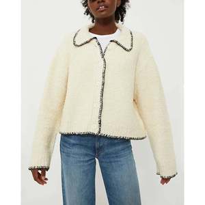 Cardigan Moon River Autunno/Inverno in Crema Taglia M/L Design con Cuciture a Contrasto Stile Bohémien in Lana Jacquard con Decorazione a Bottoni - Product Image 1