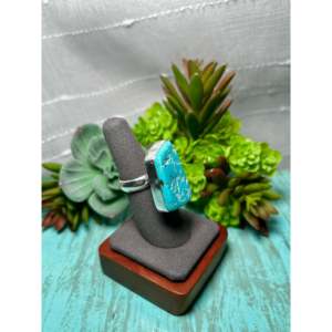 Navajo Handmade <b>Statement</b> <b>Ring</b> Kingman Turquoise & Sterling <b>Silver</b> Size 6.75 Everyday Wear Gemstone <b>Ring</b> - Product Image 2