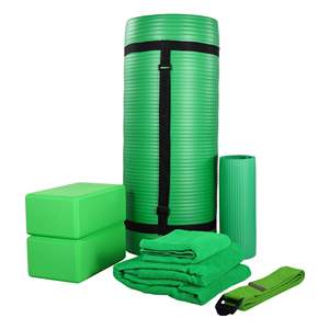 Set Yoga Verde 7 Pezzi BalanceFrom, Accessori Fitness Inclusi Tappetino, Cinghia Elastica e Ginocchiere - Product Image 1