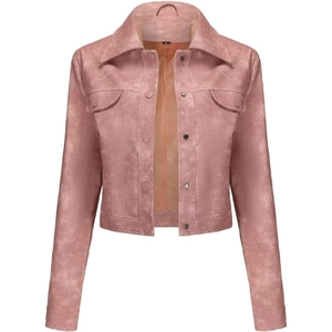 Abrigo a prueba de viento de punto de piel sintética para mujer, chaqueta recortada de estilo elegante de un solo pecho de Otoño de alta calidad a la moda - Product Image 6