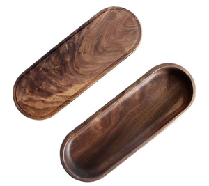 Plateau de service en bois d'acacia écologique moderne, élégant plateau en bois, style zen asiatique pour table basse, plats indiens Saniya - Product Image 2