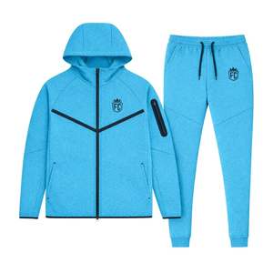 Ensemble de survêtement pour homme, veste à capuche zippée et pantalon de jogging en polaire technique, bleu pierre, vêtements de sport pour l'entraînement - Product Image 1