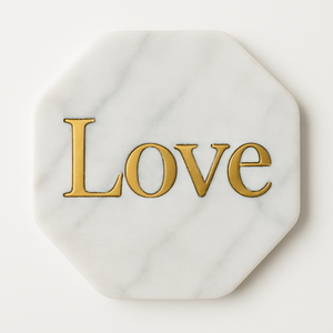 Último posavasos encantador You Me Forever en mármol blanco con letras doradas en forma de Octágono para decoración de parejas - Product Image 4