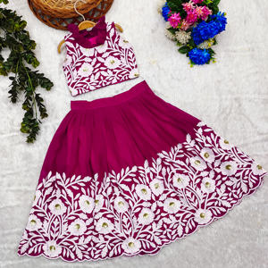 Ghagra Choli traditionnel pour filles, couleur marron, Shoryam, mode, broderie florale exquise, ourlet festonné, vêtements ethniques pour enfants, fête, mariage - Product Image 1