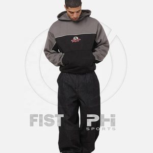 Custom Embroidered Logo Design Black Gray Panel Heavyweight 100% Cotton Winter Hoodie-Unisex 350g Fabric Trendy 2026 - Product Image 3