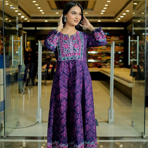ชุด anarkali kurti ปักผ้าฝ้ายแท้สีม่วงสำหรับผู้หญิงเสื้อผ้าชนเผ่าชุดปาร์ตี้อินเทรนด์สุดพิเศษ - Product Image 1