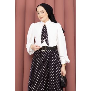 Ensemble chemise en mousseline noire avec écharpe et jupe ceinturée à pois, taille XL, coupe ample, 2 pièces, pour le printemps/été - Product Image 2