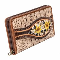 Porte-monnaie unisexe en cuir de crocodile véritable de qualité supérieure, fait main, style vintage western, avec fermeture éclair, design bohème, pour cartes
