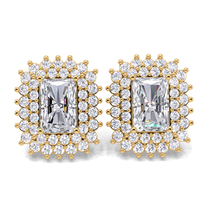IGI Certified Lab Grown Diamond Radiant Cut Halo Stud <b>Earrings</b> 9KT Yellow / White / Rose Gold Rectangle Cluster Diamond <b>Earrings</b> - Product Image 4
