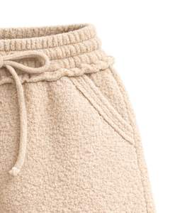 Manufacturer Beige Sherpa Fleece <b>Shorts</b> Women Cozy Soft Plush Lounge Wear Elastic Waist Drawstring Casual Winter Comfort <b>Shorts</b> - Product Image 3